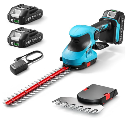 22" Hedge Trimmer Cordless, 20V Electric Bush Trimmer, 2 Batteries