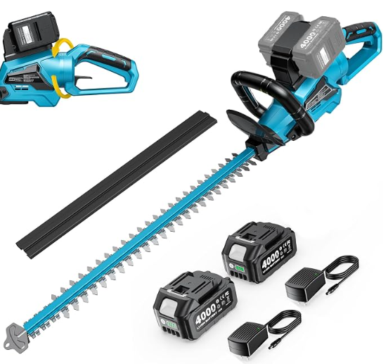 22" Hedge Trimmer Cordless, 20V Electric Bush Trimmer, 2 Batteries