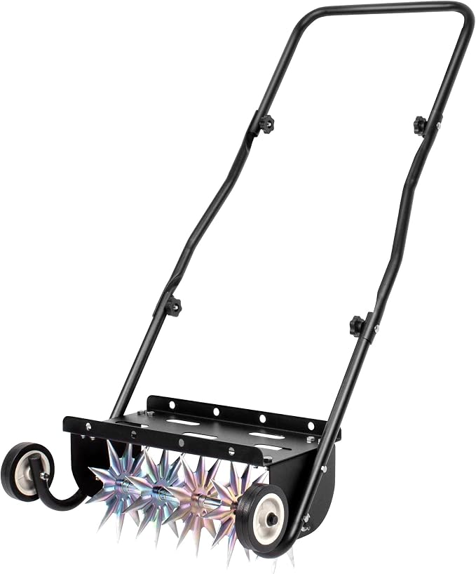 18-Inch Push Spike Lawn Aerator, Heavy Duty Rolling with Steel Handle