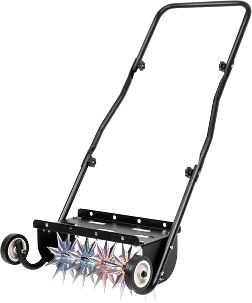 18-Inch Push Spike Lawn Aerator, Heavy Duty Rolling with Steel Handle