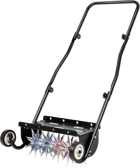 18-Inch Push Spike Lawn Aerator, Heavy Duty Rolling with Steel Handle
