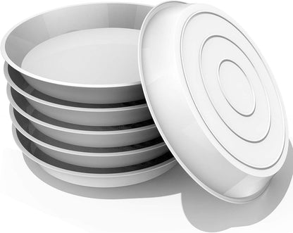 6 Pack Heavy Duty Plant Saucers - Plastic Drip Trays for Indoor & Outdoor Pots (White)