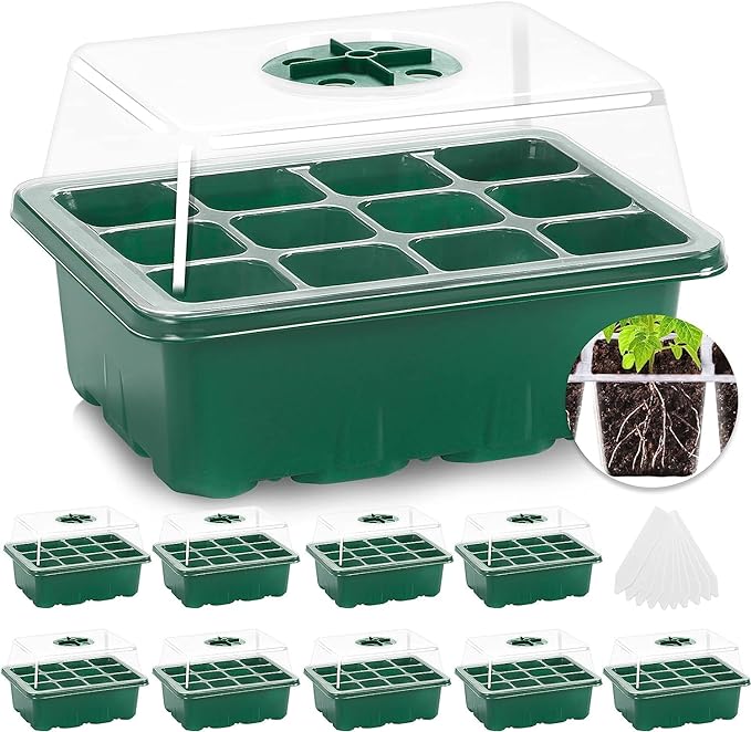 10 Pack Seed Starter Tray, 120Cell Stater Kit with Humidity Dome Green