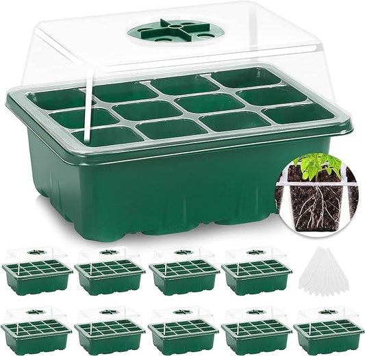 10 Pack Seed Starter Tray, 120Cell Stater Kit with Humidity Dome Green