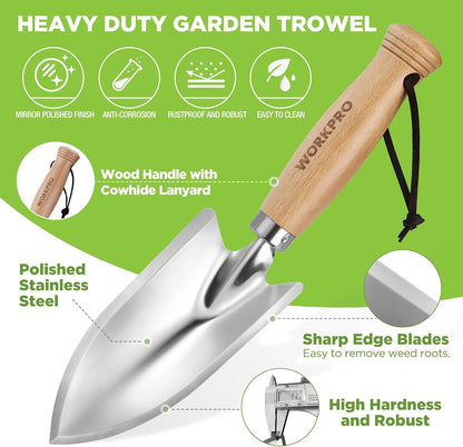 Garden Hand Trowel, Heavy Duty Stainless Steel with Wooden Handle