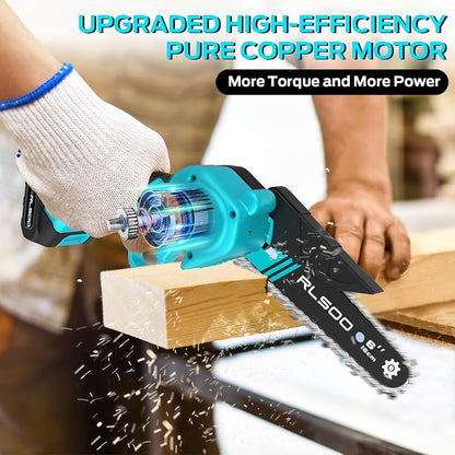 Mini Chainsaw 6 Inch Cordless, Battery Powered Electric Handheld Saw