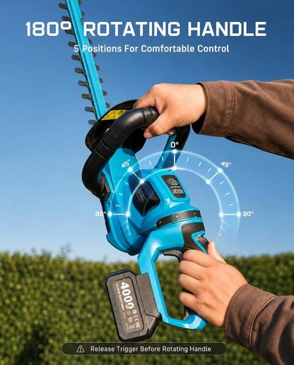 22" Hedge Trimmer Cordless, 20V Electric Bush Trimmer, 2 Batteries
