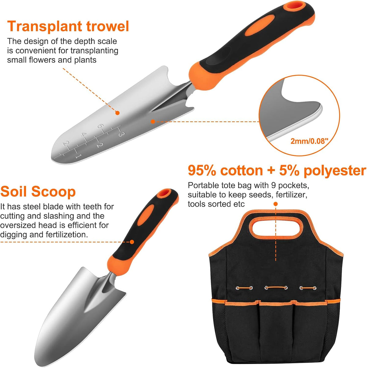 Stainless Steel Gardening Tool Set with Storage Tote Bag