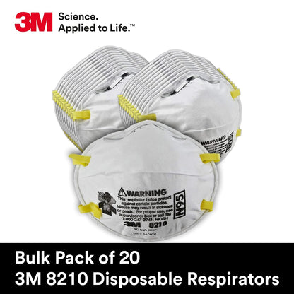 3M Particulate Disposable Respirator 8210, N95, Pack of 20, NIOSH APPROVED