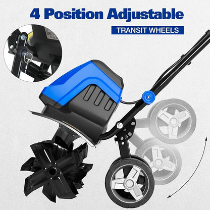 18" Electric Tiller Cultivator, 15 Amp with 6 Steel Tines & Adjustable Wheels