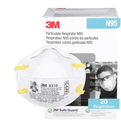 3M Particulate Disposable Respirator 8210, N95, Pack of 20, NIOSH APPROVED