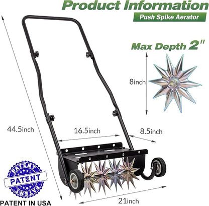 18-Inch Push Spike Lawn Aerator, Heavy Duty Rolling with Steel Handle