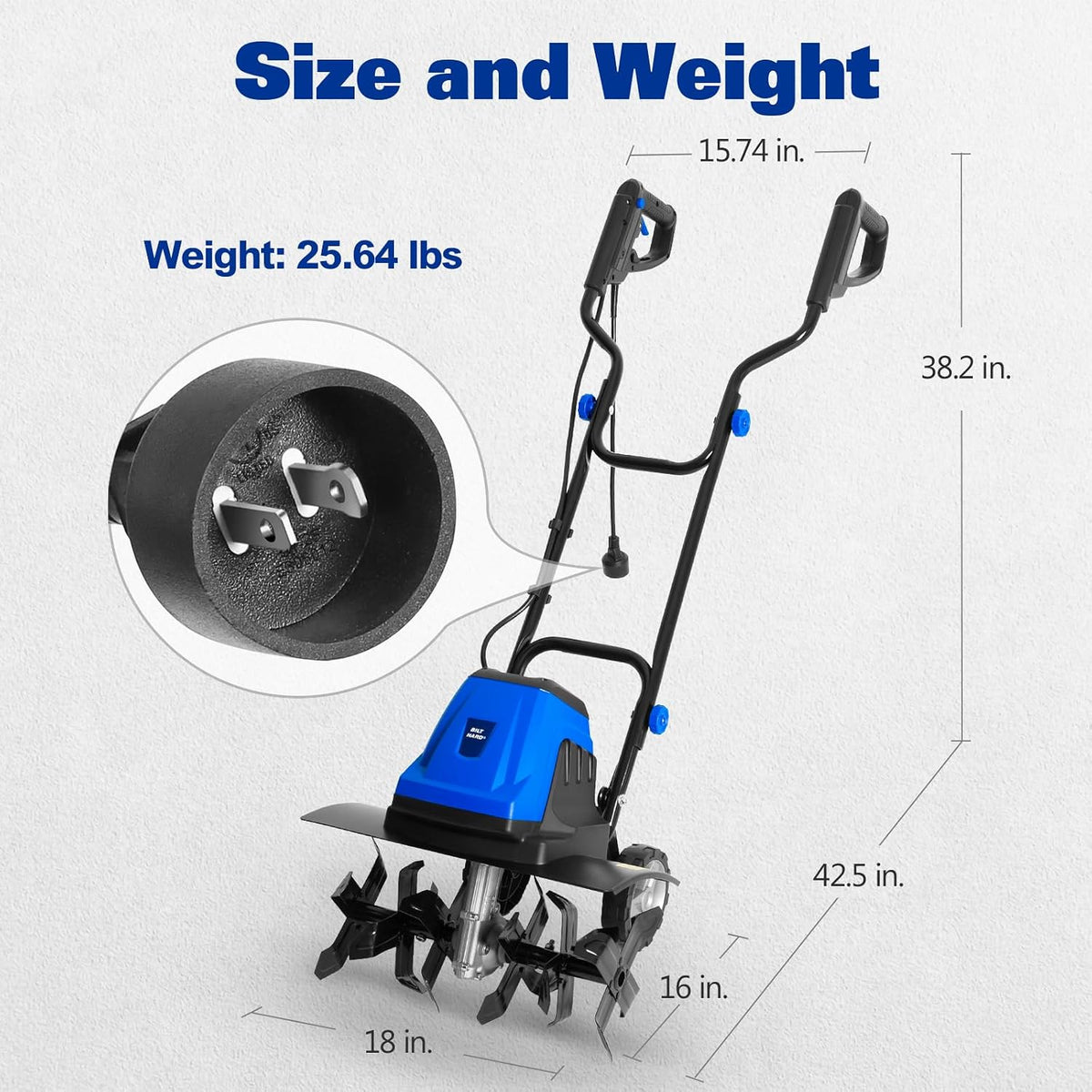 18" Electric Tiller Cultivator, 15 Amp with 6 Steel Tines & Adjustable Wheels