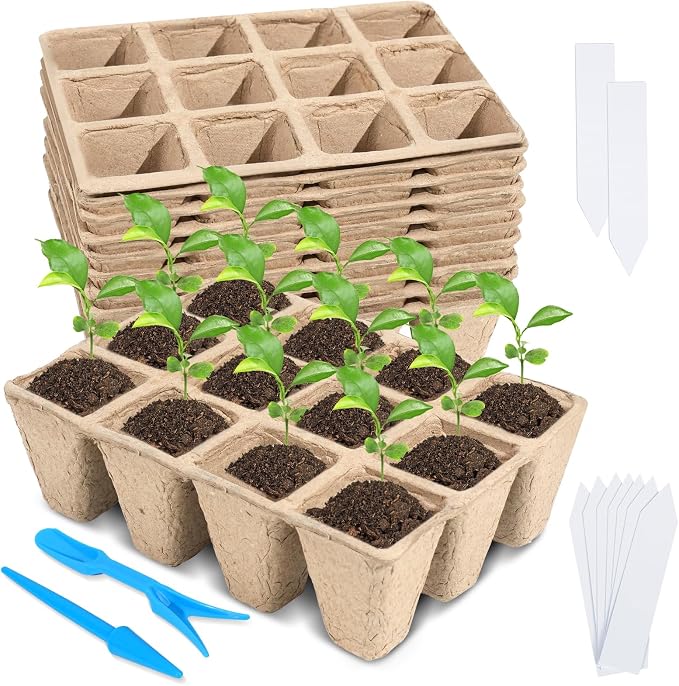 10-Pack Seed Starter Trays, 120 Cells Biodegradable with Labels & Transplant Tools