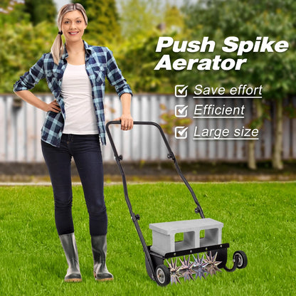 18-Inch Push Spike Lawn Aerator, Heavy Duty Rolling with Steel Handle
