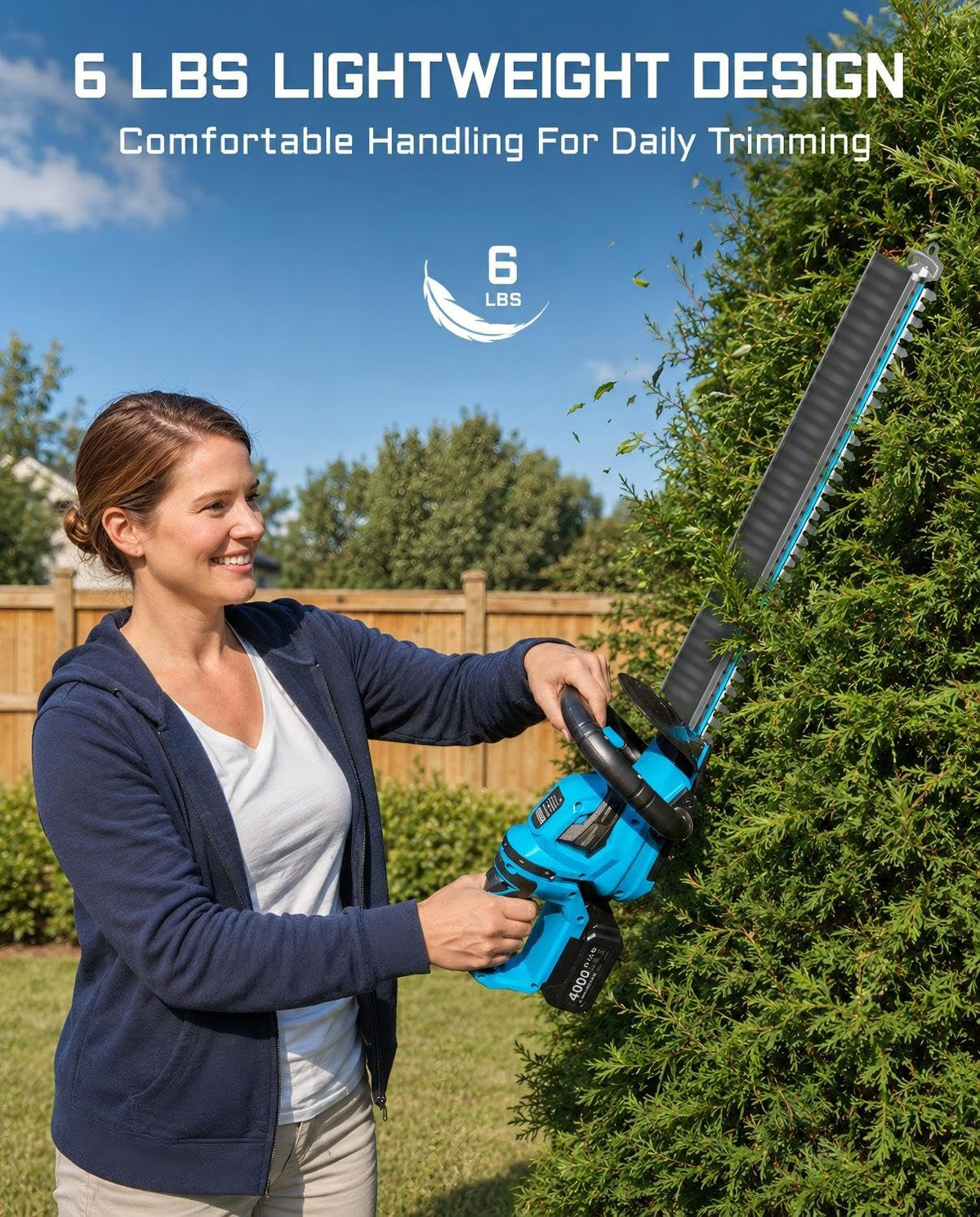 22" Hedge Trimmer Cordless, 20V Electric Bush Trimmer, 2 Batteries