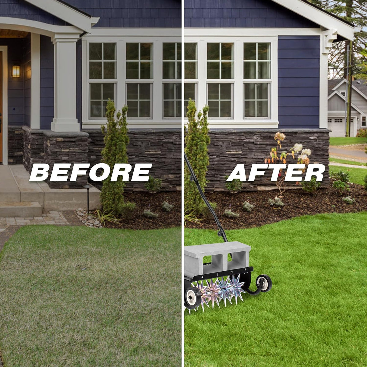 18-Inch Push Spike Lawn Aerator, Heavy Duty Rolling with Steel Handle
