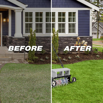 18-Inch Push Spike Lawn Aerator, Heavy Duty Rolling with Steel Handle