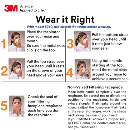3M Particulate Disposable Respirator 8210, N95, Pack of 20, NIOSH APPROVED