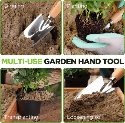 Garden Hand Trowel, Heavy Duty Stainless Steel with Wooden Handle